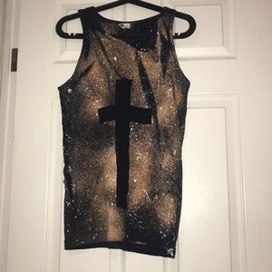 Custom bleach tyedye cross print shirt